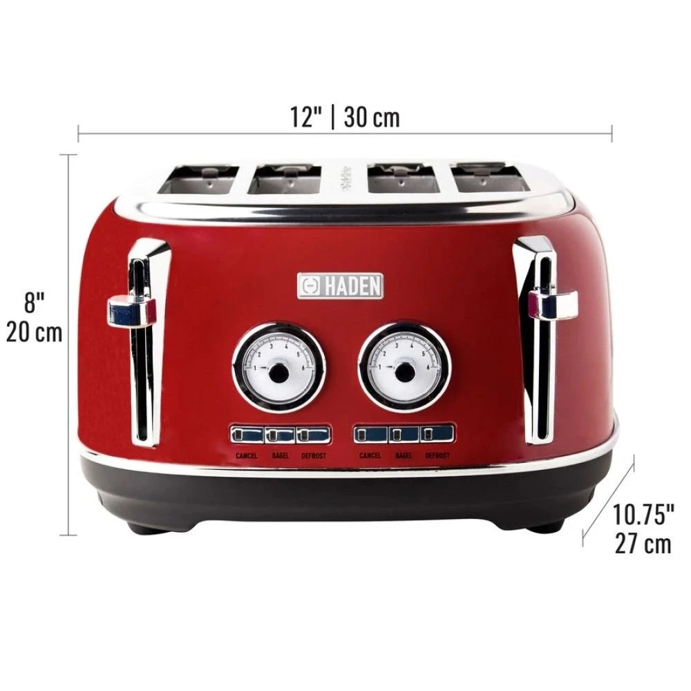 Haden Dorset 4-Slice Stainless Steel Toaster | Red 4 Haden Dorset 4-Slice Stainless Steel Toaster | Red - Image 2