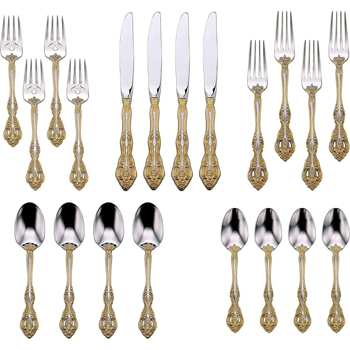 Oneida 18/10 Stainless Steel 20-Piece Flatware Set | Golden Michelangelo 4 Oneida 18/10 Stainless Steel 20-Piece Flatware Set | Golden Michelangelo - Image 2