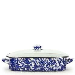 Golden Rabbit Enamelware 16" X 12.5" Roasting Pan With Lid | Cobalt Swirl -Cuisinart Shop cb15