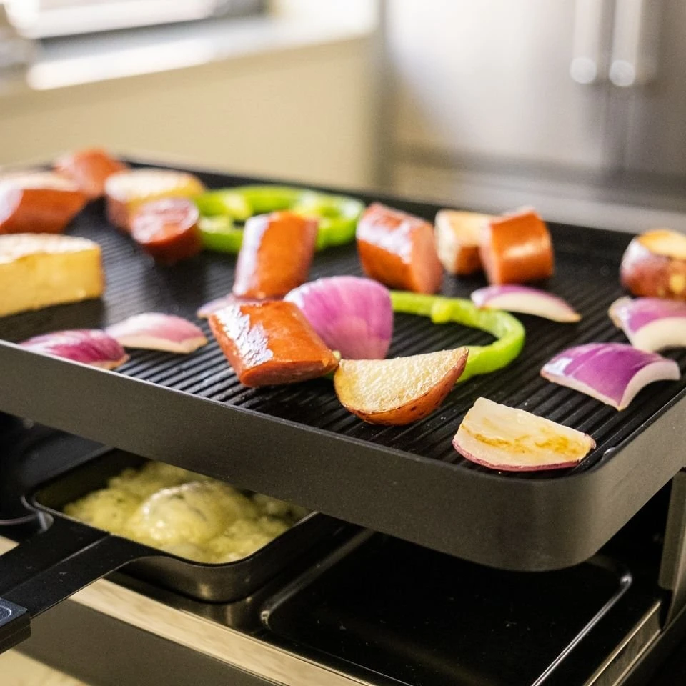 Swissmar Classic Raclette Grill - Black Non-Stick Reversible - 8 Person 6 Swissmar Classic Raclette Grill - Black Non-Stick Reversible - 8 Person - Image 4