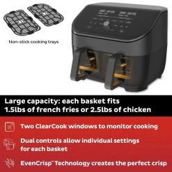 Instant Vortex Dual Basket Air Fryer With Clear Cook | 8-Quart -Cuisinart Shop ib 140 3090 01 vortex plus dual clearcook 6qt black atf square tile2