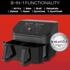 Instant Vortex Dual Basket Air Fryer With Clear Cook | 8-Quart -Cuisinart Shop ib 140 3090 01 vortex plus dual clearcook 6qt black atf square tile3