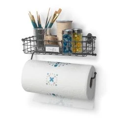 Spectrum Industrial Gray Wall Mount Basket With Paper Towel Holder -Cuisinart Shop paper towel holder industrial gray