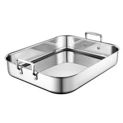 Le Creuset Large Stainless Steel Roasting Pan With Nonstick Rack -Cuisinart Shop rs7914 large pan angle