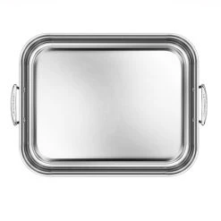 Le Creuset Large Stainless Steel Roasting Pan With Nonstick Rack -Cuisinart Shop rs7917 large pan overhead v7