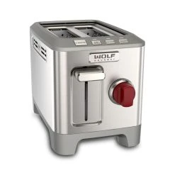 Wolf Gourmet 2-Slice Toaster | Red Knobs -Cuisinart Shop wgtr102s angled