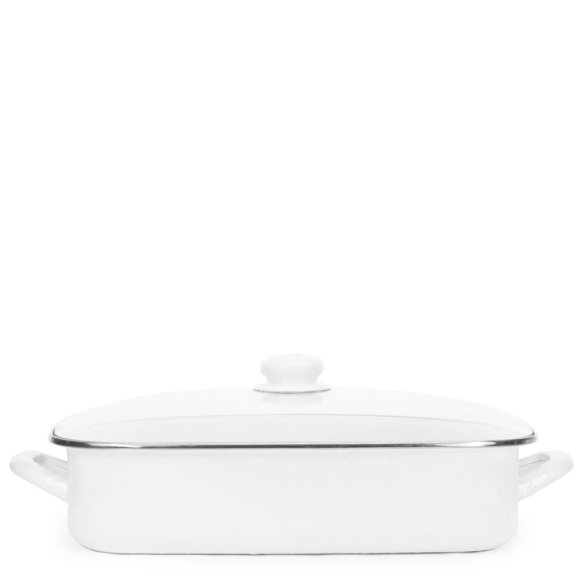 Golden Rabbit Enamelware 16" X 12.5" Roasting Pan With Lid | White 6 Golden Rabbit Enamelware 16" X 12.5" Roasting Pan With Lid | White - Image 4