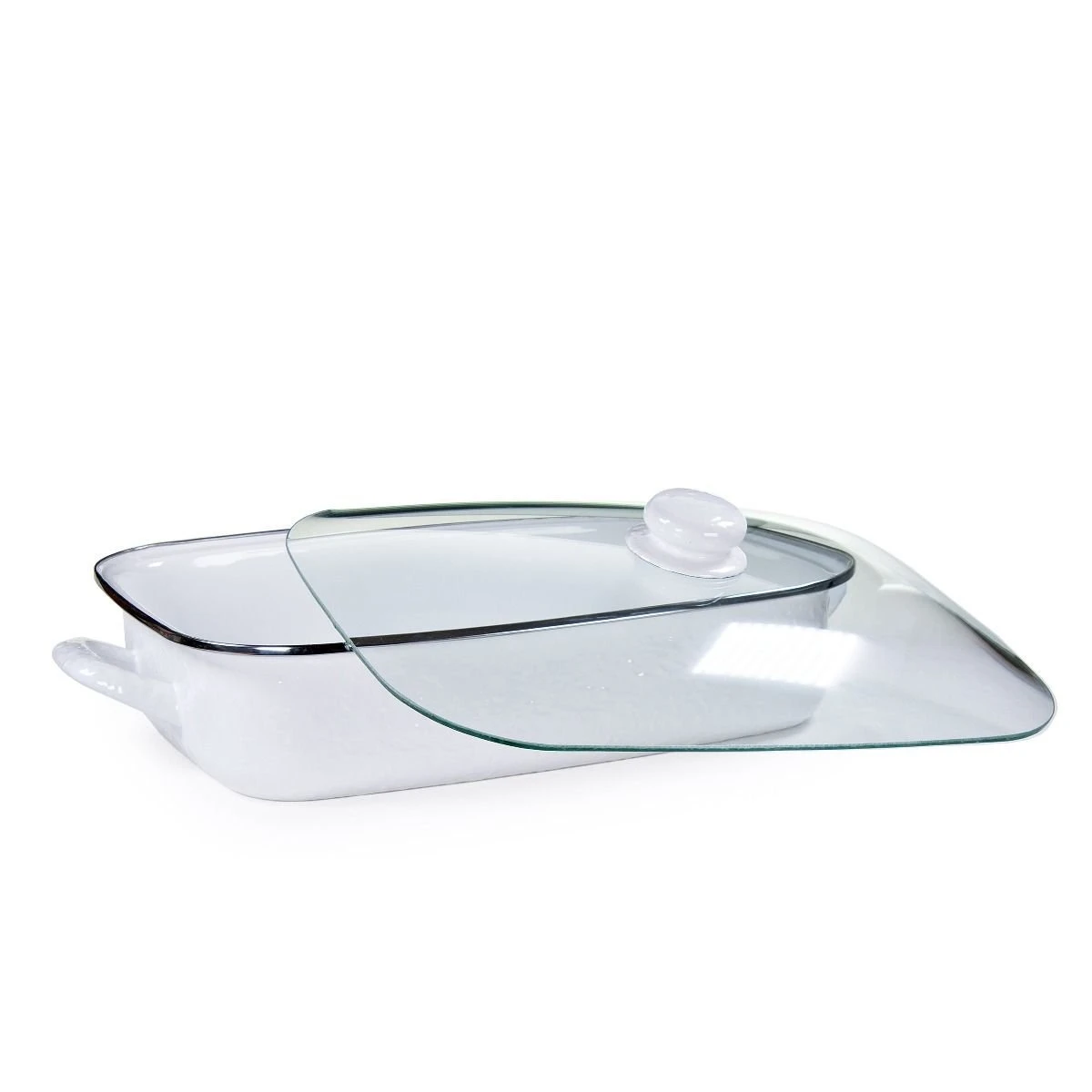 Golden Rabbit Enamelware 16" X 12.5" Roasting Pan With Lid | White 4 Golden Rabbit Enamelware 16" X 12.5" Roasting Pan With Lid | White - Image 2