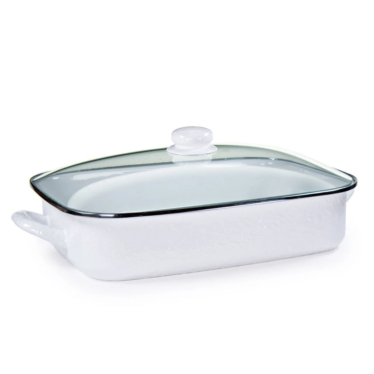 Golden Rabbit Enamelware 16" X 12.5" Roasting Pan With Lid | White 3 Golden Rabbit Enamelware 16" X 12.5" Roasting Pan With Lid | White